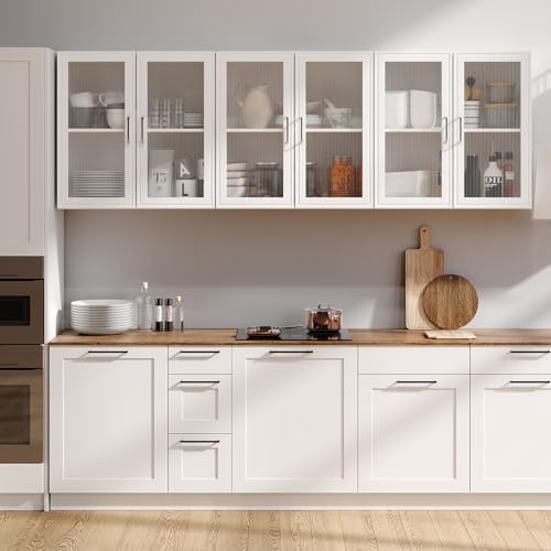 Furnaza Set of 3 White Kitchen Wall Storage Cabinet with Acrylic Glass Door - Image 4