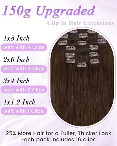 LaaVoo Human Hair Clip In Extensions, Full Head Remy Hair, 20 Inch - Image 2