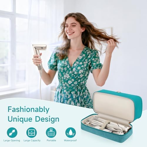 Travel Hair Dryer Case for Shark Flexstyle, Double-Layer Carrying Case for Shark Flex Style Blow Dryer, Portable Hair Tools Storage Organizer Bag for Shark Beauty Haird0yer Attchments (Teal Green) - Image 3