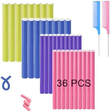 36Pcs Flexible Hair Rollers and Curlers Set - 7" 0.63" & 0.47" Bendable Soft Foam Rods for Heatless Curling Short & Long Hair by Beyoslf