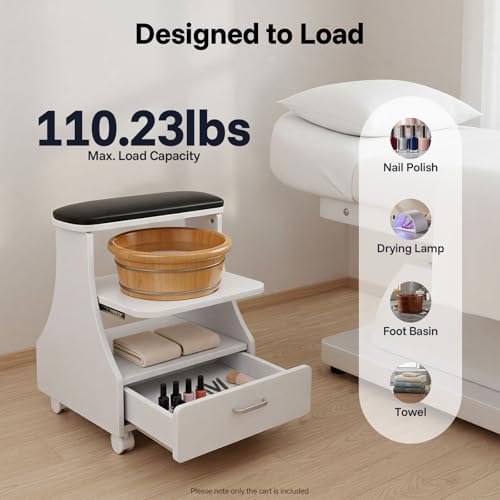Pedicure Foot Rest Trolley with Wheels and Drawer - Image 3