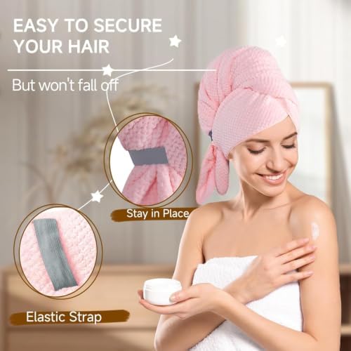 Microfiber Hair Wrap Towel for Women, Quick-Dry & Absorbent (2 Pack, Pink) - Image 2
