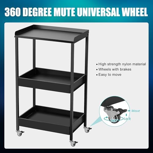 Poarmeey 3-Tier Salon Cart on Wheels, Large Metal Storage Trolley - Image 4