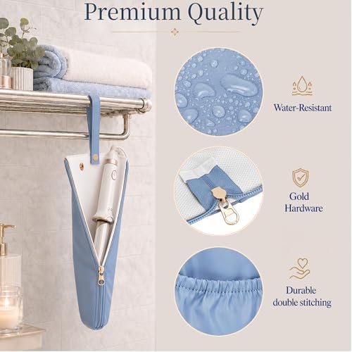 Hot Tools Travel Bag with Heat Resistant Mat, 2-in-1 Hair Tools Organizer Bag for Curling Iron, Flat Iron, Portable Holder & Mat with Cord Pocket for Home Travel(Blue) - Image 5