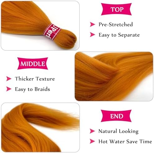 Burnt Orange Braiding Hair Extensions for Braids Synthetic Braiding Hair Pre Stretched Natural Yaki Knotless Organic Non Toxic Pre Sectioned Braiding Hair Crochet 30 Inch 3 Bundles - Image 2
