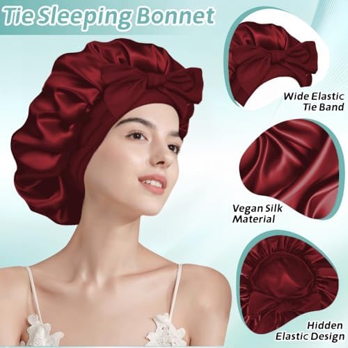 Silk Bonnet for Sleeping Women，Hair Bonnet for Sleeping Silk Night Cap for Curly/Natural Hair Skin Russet‌, Large - Image 5