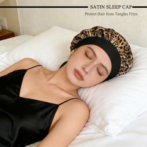 Satin Bonnet for Sleeping Women Leopard Print - Image 3
