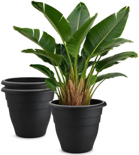 RooTrimmer 3 Pack 20 Inch Large Plant Pots for Outdoor,Heavy Duty Extra Large Deep Garden Planter with Drainage Holes,Sturdy Textured Black Flower Pot for Trees,Shrubs,Patio,Lawn by RooTrimmer