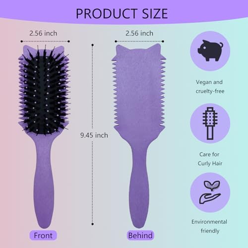 Curly hair brush : Curl Defning Brush for Curls Waves Coils Define Volumize Detangle Women Curls Reduce Hair Pulling Frizz Cat ears styling Purple - Image 6