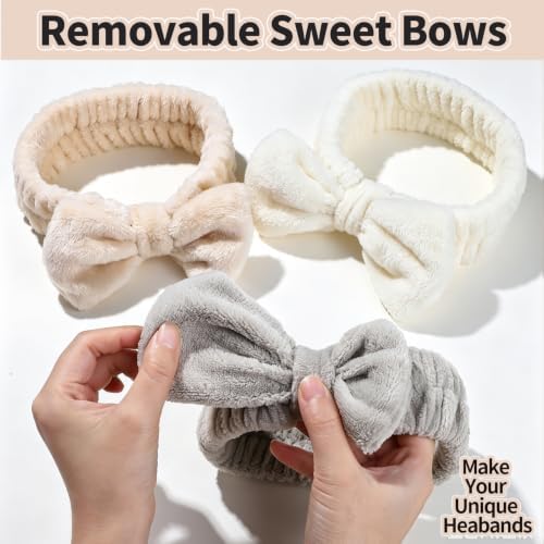 LEOBRO Spa Headbands, Makeup Headbands for Washing Face, Khaki/White/Gray - Image 5