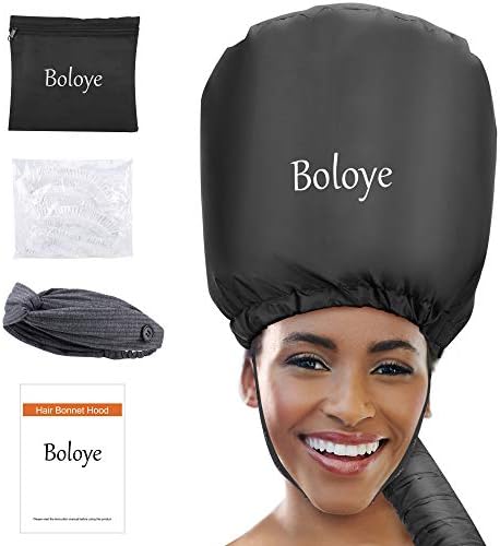 Boloye Hair Dryer Bonnet Attachment – 28.5" XL Hooded Dryer Cap for Faster Drying & Deep Conditioning, Extra-Large Space Fits Thick, Curly Hair & Styling Tools (Black, Universal) by Boloye