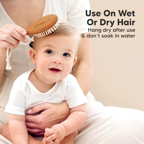 Wooden Baby Hair Brush Set for Newborns, Toddler Comb (Golden Oak, Regular) - Image 6