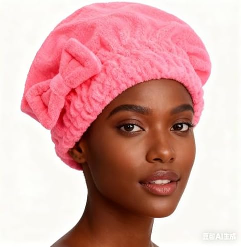 HOPESHINE Microfiber Hair Towel Cap for Women Wet Short or Long Curly Hair Super Absorbent Quick Dry Turbans Anti Frizz Great Gift for Women and Girls (Rose red, 1) - Image 3
