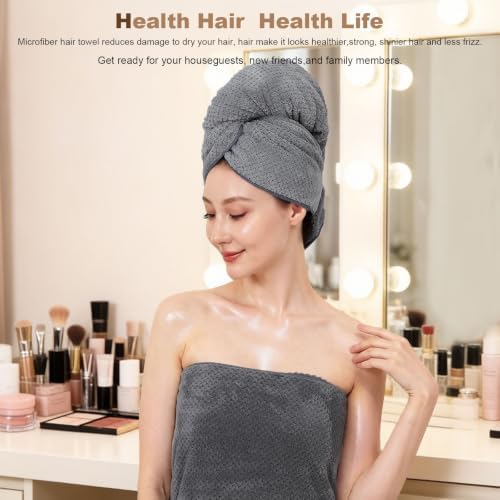 Microfiber Hair Towels, Waffle Hair Towel Set, Super Soft Highly Absorbent, Sturdy Quick Drying Turbans for Long, Thick, Curly Hair (2 Pack, 40" x 20") - Image 2