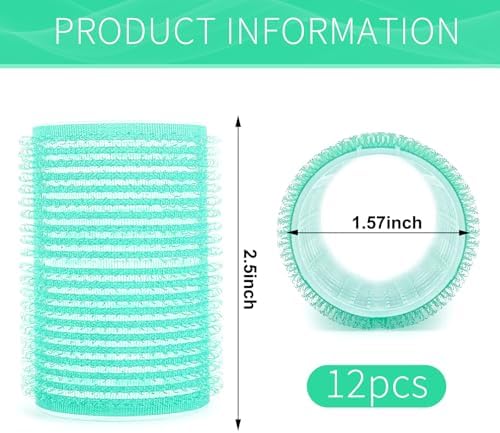Hair Rollers, 12 Pack Self Grip Salon Hairdressing Curlers, DIY Curly Hairstyle, Large Rollers 1.57In Green - Image 2
