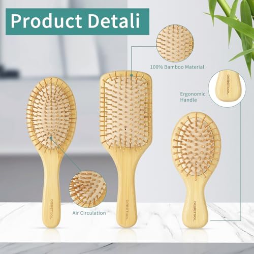 DEBETOOL Bamboo Hair Brush Set with Wide-tooth and Tail Comb - Image 3