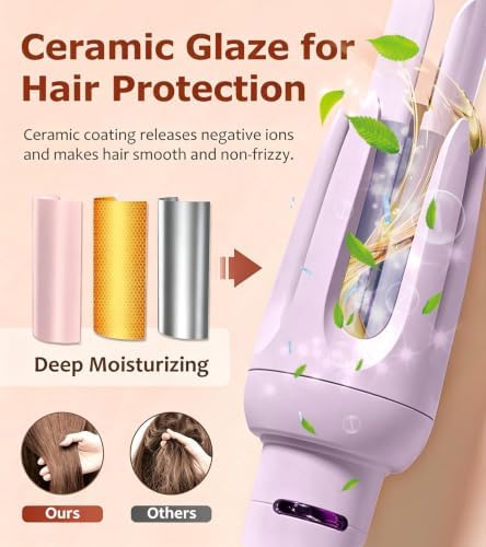 Auto Hair Curler, Automatic Curling Iron Wand with 4 Temperatures & 3 Timers & LCD Display (Purple) - Image 3