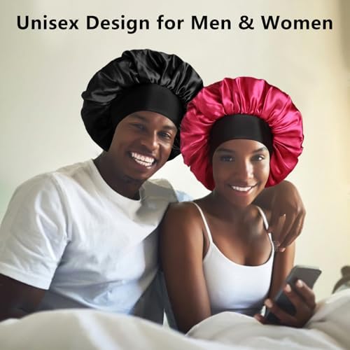 2pcs Bonnets for Men, Double Layer Hair Bonnet Satin Bonnet for Women Curly Hair Braids - Image 5