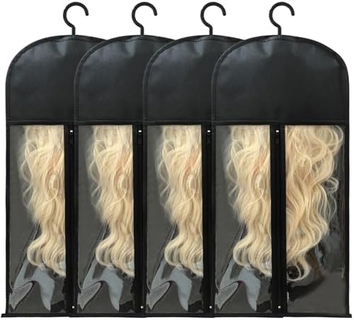 Jonley 4Pcs Wig Storage Wig Bags Storage with Hanger, Wig Storage Bag with Hair Extensions Wigs and Accessories, Breathable and Easy to Carry Home Hair Salon Travel Available (Black 23.5in) by Unknown