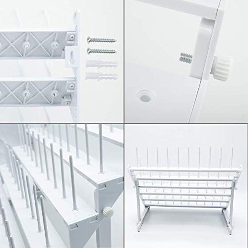 Sew Tech Thread Rack for 60 Spools or 30 Cones, Wall Mounted Large Thread Holder with Long Pegs, Bright White Plastic Thread Stand for Embroidery Serger Sewing Thread Storage and Hair Braiding - Image 6