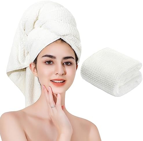 Microfiber Hair Towel Quick Dry Hair Towel Hair Drying Towels Suitable for All Kinds of Hair Ultra Absorbent Long and Thick Hair 24X48inch White (1pcs) by LAOJBABA