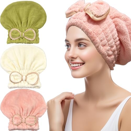 Jseng 3Packs Microfiber Hair Towel for Women - Quick-Drying, Super Absorbent Hair Wrap with Bow Design, Soft Hair Towel Turban for Curly Long Wet Hair by Jseng