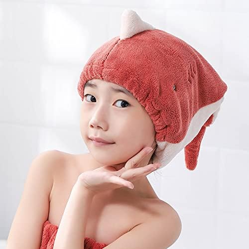 Hair Drying Towel for Kids Girls, Cute Cartoon Absorbent Quick Drying Bath Wrap Set for Bathing, Spa, Swimming Pool, Soft Microfiber Cap for Curly Long & Wet Hair, Red - Image 3