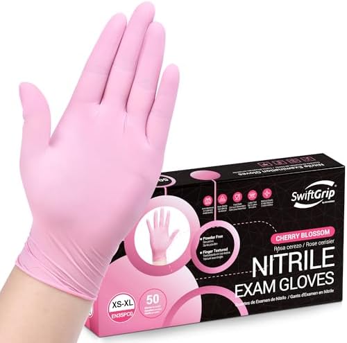 SwiftGrip Nitrile Disposable Gloves - Medical Exam Gloves, Latex Free, Pink, Powder-Free, 50-ct Box (Medium) by SwiftGrip