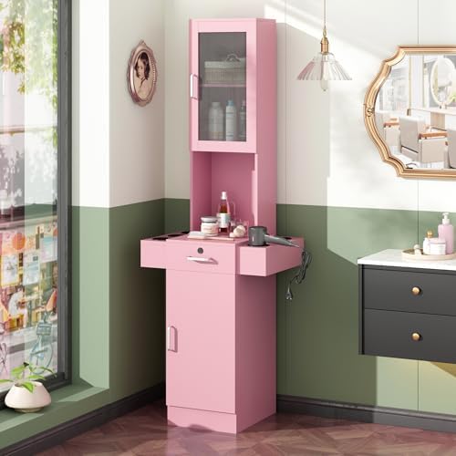 RESHABLE Salon Station for Hair Stylist,Hair Styling Storage Cabinet,Pink by RESHABLE