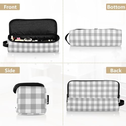 Grey Buffalo Plaid Check Hair Tools Travel Bag Portable Travel Organizer Pouch with Heat Resistant Mat Carrying Case for Hair Dryer Curling Iron Flat Irons - Image 5