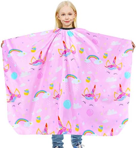 Kids Haircut Cape Waterproof Barber Cape Cover, Unicorn Hair Cutting Cape for Girls with Adjustable Snap Closure (Unicorn) by PAMAID