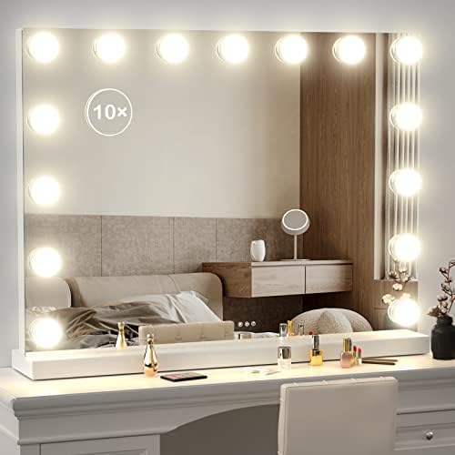 Gvnkvn Vanity Mirror with Lights Lighted Makeup Mirror with 15 Dimmable LED Bulbs,3 Color Lighting Modes,USB Charging Port Touch Control,Sturdy Metal Frame Design 24x18 Inch,White by Gvnkvnlightupyourhome
