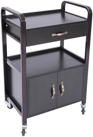 Beauty Salon Utility Trolley Cart, Movable Beauty Organizer Portable High Capacity Luggage Trolley Cart Free Standing Esthetician Rolling Makeup Carts w/4 Wheels for Beauty Spa Massage (Brown) - Image 6