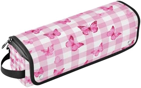 Hair Tools Travel Bag with Heat Resistant Mat Detachable 2-in-1 Curling Iron Travel Case Hot Tools Organizer for Straightener Flat Iron Checkered Pink and White Butterflies by WelcometoElliTarr