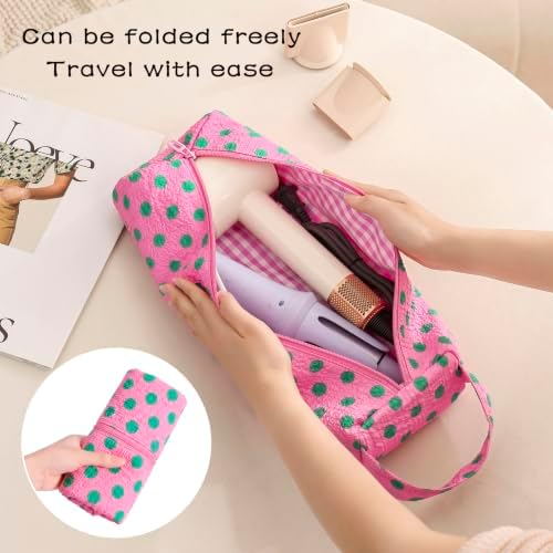 RSRSLEII Polka Dot Hair Tools Travel Bag,Hair Styling Accessories Storage Case for Shark FlexStyle,Dyson Airwrap Hair Dryer,Curling Iron,Straightener,Revlon Hair Tools,Portable&Foldable(22Pink&Green) - Image 4