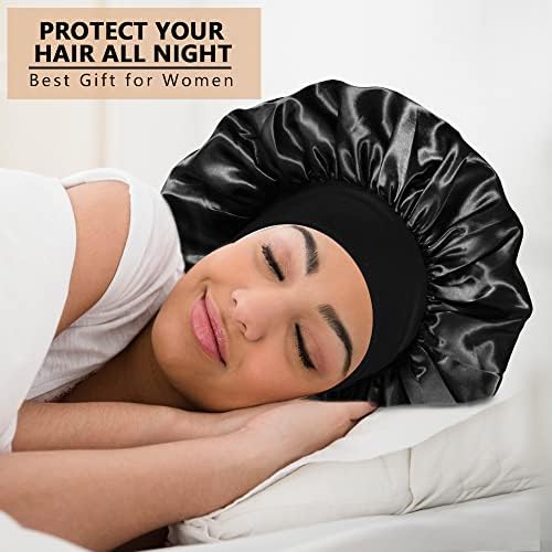 3PCS Extra Large Satin Bonnets for Sleeping, Hair Bonnets for Black Women Braids Curly Hair, F - Image 6