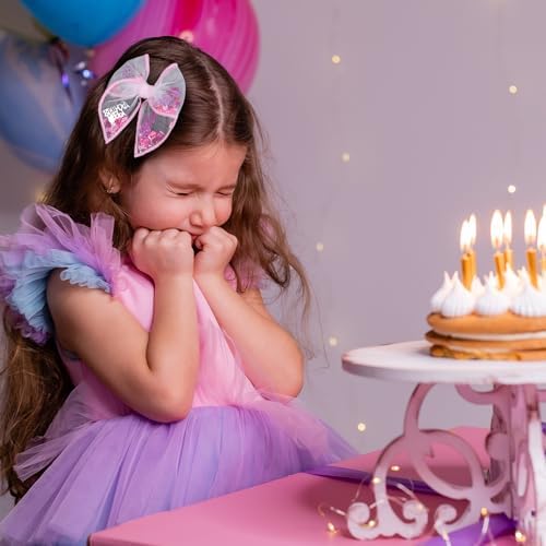 Birthday Hair Bows for Girls,2 Pcs 4" Glitter Pink Tulle Shaker Bows Alligator Clips with Happy Birthday Cake Confetti for Teens,Toddlers,Baby, Kids Party Dress Accessory Gift - Image 3