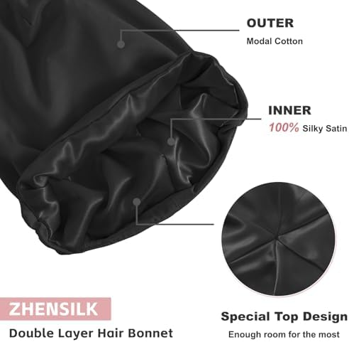 ZHENSILK Silk Bonnet for Sleeping Women, Adjustable Silky Satin Lined Sleep Cap, Silk Hair Wrap Slouch Beanie Hat - Image 4