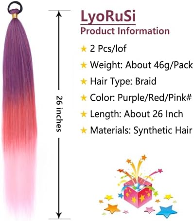 2 Pack Red Gradient 26 Inch Braid Ponytail Extension with Elastic Tie - Image 2
