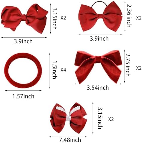 phnydreg Girl Red Hair Bow Accessories 14 Pieces Uniform Hair Bows Hair Clips Headband for School Toddler Girls - Image 2
