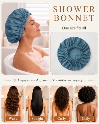Edoneery Shower Caps for Women Reusable Waterproof, Shower Hair Cap - Image 5