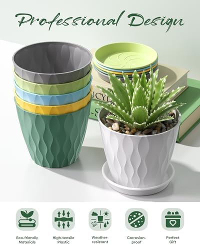 6 Pack Plant Pots with Drainage Holes, 4 Inch Plastic Indoor Flower Pots, Succulent Pots for Orchids, Violets, Succulents, Herbs and Other Small Plant, White - Image 4
