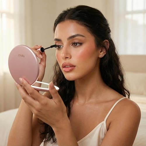 Fancii Taylor LED Lighted Travel Makeup Mirror, Rechargeable with 10x/1x Magnifying & 3 Light Settings - Compact, Portable, Large 5” Wide Hand Mirror for Handbag and Purses (Rose Gold) - Image 2