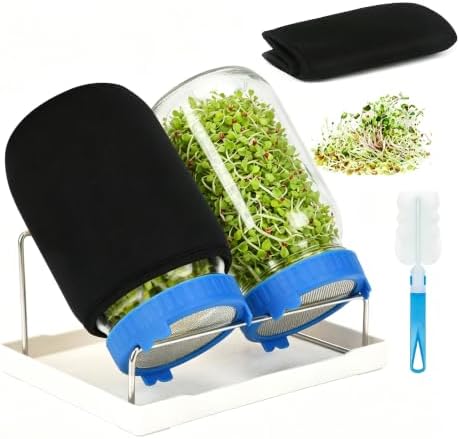 Lulonpon Sprouting Kit, 2 Sprouting Jar Kits, Wide Mouth Quart Mason Jars with Stainless Steel Screen Sprout Lids,1000ml Sprouts Growing Kit, Seed Sprouter Set for Growing Broccoli, Bean, Alfalfa by Lulonpon