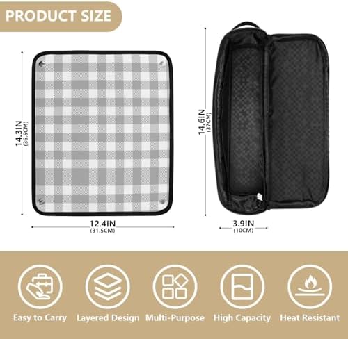 Grey Buffalo Plaid Check Hair Tools Travel Bag Portable Travel Organizer Pouch with Heat Resistant Mat Carrying Case for Hair Dryer Curling Iron Flat Irons - Image 4