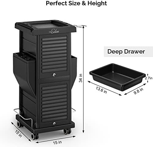 OmySalon Salon Trolley with Lock 6 Drawers, Hot Tools Holder, Hair Cart Organizer w/Wheels, Salon Rolling Cart for Barber Hairdresser Cosmetology Lockable Stylist Storage Station - Image 3