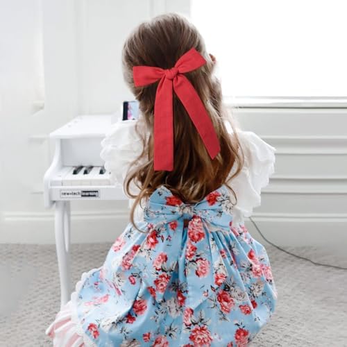 DEEKA Cotton Linen Hair Accessories Set: Red Hair Bows & Ponytail Knot Bows in 2 Sizes, Alligator Clips for Toddlers & Little School Girls - Image 6