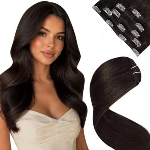 LaaVoo Dark Brown Clip in Hair Extensions Real Human Hair by LaaVoo