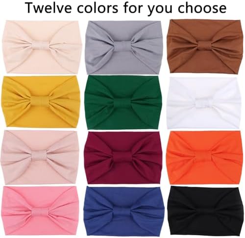 XTREND 12 Pcs Wide Headbands Fashion Knotted Headband For Headband Ladies Bohemian Style Women Non Slip Head Wraps Sport Yoga Workout Turbans Pure Color Hair for Accessories (Solid Color) - Image 3