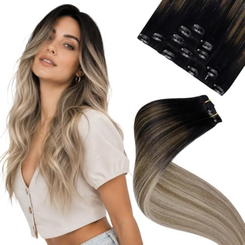 LaaVoo Clip in Hair Extensions Human Hair 22in Remy Long Ombre by LaaVoo